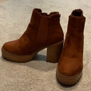 Cognac suede booties